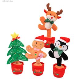 Animaux en peluche en peluche Dancing Christmas Toy Light Up Electric Music Doll Dold Interactive Pelud Toy Decor Christmas Tree Elk Gingerbread Man Doll L47