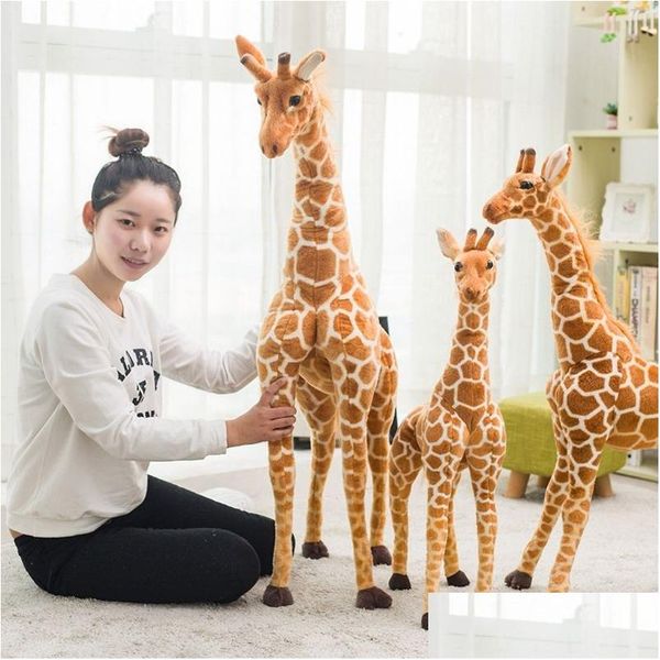 Animaux en peluche en peluche énorme vraie vie girafe jouets poupées d'animaux mignons poupée de simulation douce cadeau d'anniversaire enfants jouet chambre décor W220402 Dr Dhc2Q