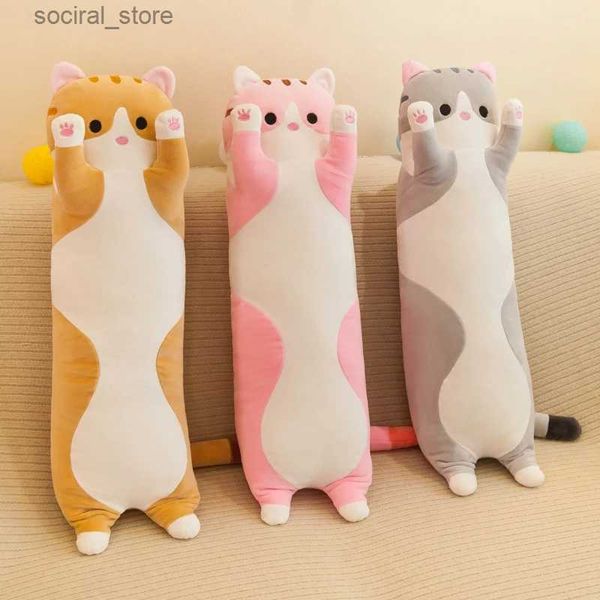 Animales de lujo rellenos Huggables Snuggle Long Cat Almohada Llana Cats Cats Soft Gats Plush Toy Kawaii Animal Girls Valentín Valentín de Navidad L411