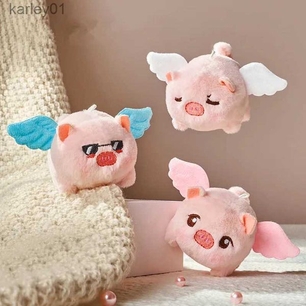 Animales de peluche de peluche INS Angel Little Flying Pig Toy Pull Rope Tail Movable Kaii Anime Plushie Toys Diversión Colgante Llavero Muñeca Regalo de Navidad YQ240218