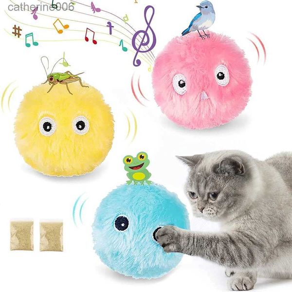 Lot de 3 boules de gazouillis en peluche moelleuses pour chaton d'intérieur, jouets interactifs pour chat, balles d'herbe à chat SilvervineL231027