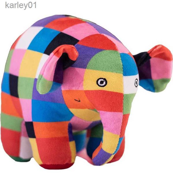 Animales de peluche de peluche Kaii Anime Elmer The Elephant Figura Muñeca Linda caricatura a cuadros Emma Plushies Juguetes Decoración de la habitación Regalo de cumpleaños para niños YQ240218