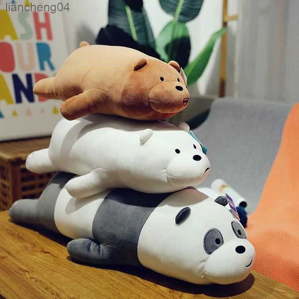 Animales de peluche de peluche Kawaii 3 osos, juguetes de peluche de dibujos animados, oso panda grande, muñeca de Anime, almohada para dormir, cojín suave y encantador para sofá, regalo de cumpleaños para bebé
