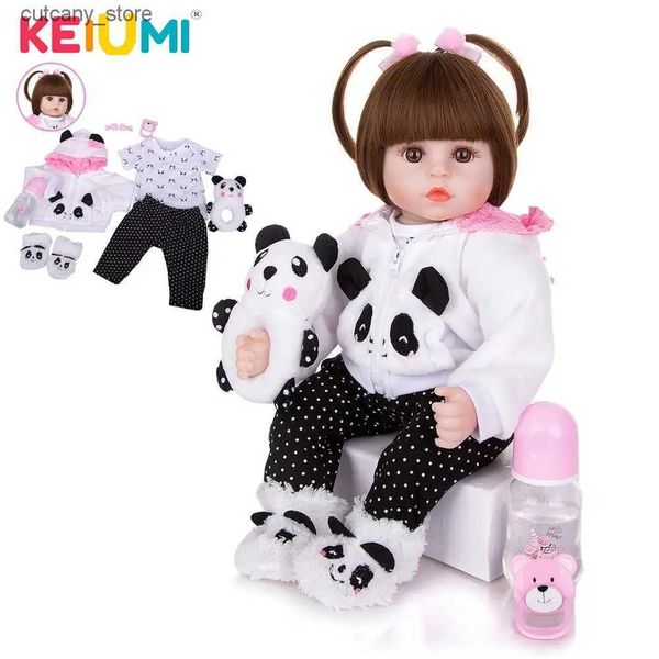 Animales de peluche de peluche KEIUMI Whosa 18 pulgadas recién nacido Menina Reborn Baby Doll Cute Panda Cartoon Beb Regalos para el día de los niños con 3 piezas Pinza para el cabello L240322