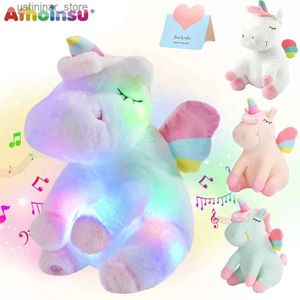 Animaux en peluche en peluche LED Rainbow Doll Toys Animal Musique douce Musique en peluche Cadeau de couchage en peluche pour les filles Chilet de chambre Poute anniversaire L47