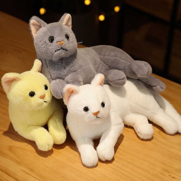 Animaux en peluche réalistes, chat enclin, poupée en peluche, couleurs pures, gris, blanc, jaune, chaton, jouet pour animaux de compagnie, cadeau pour enfants