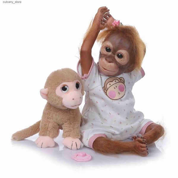 Animaux en peluche en peluche singe jouet en peluche vie comme Silicone Reborn bébé poupée noir singe renaître Toddr Bebe Boneca 55 cm enfant cadeau d'anniversaire jouet filles L240322