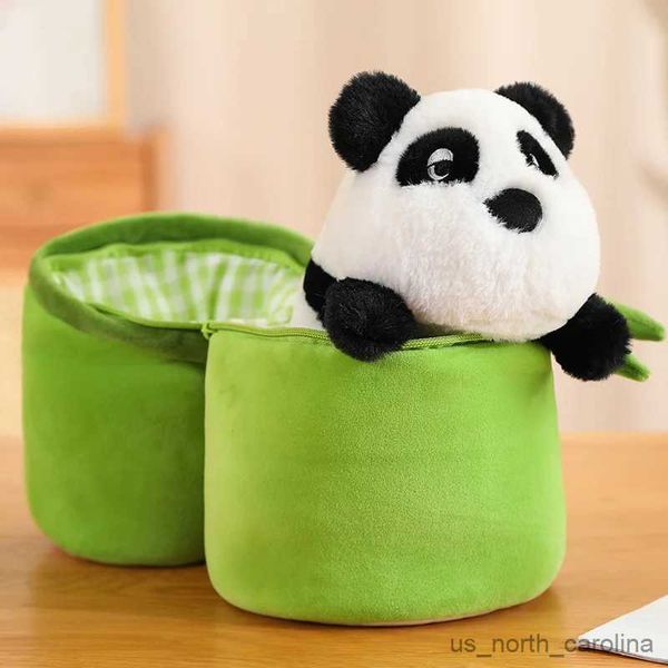 Animales de peluche de peluche NUEVO Tubo de bambú Panda Conjunto de peluche Juguete lindo Peluches Muñeco de peluche Diseño reversible Regalo de cumpleaños para niños R231110