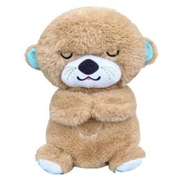 Gevulde pluche dieren Nieuwe adem Baby Bear Soothing Otter Plush Doll Toy Baby Soothing Music Sleep Companion Sound en Light Doll Toy Gifts