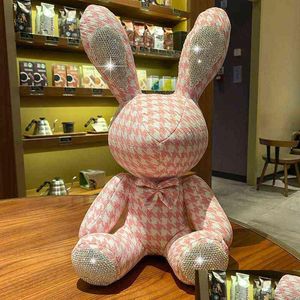 Gevulde pluche dieren Nieuwe schattige diamant ingelegd konijnspeelgoed 38 cm bunny Diy Doll Ornament Creative Gifts begeleiden kerst verjaardag voor dhmep