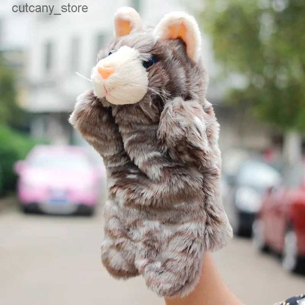 Peluches animaux en peluche, chat gris, nouveau jouet, marionnette à main, jouets parents-enfants d'âge préscolaire pour bébés enfants L240322