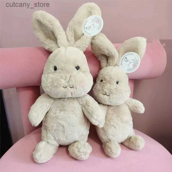 Animales de peluche de peluche Nuevo suave plegable oreja conejito peluches con cabeza rotab encantador colorete conejo latte muñeca juguete relleno para niños cumpleaños regalo de Pascua L240320