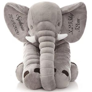 Gevulde Pluche Dieren Personaliseer Naam Kinderen Knuffels Knuffeldier Zacht Grijs Olifant Kussen Baby Slaap Speelgoed Knuffels 5 kleuren 60cm 80cm 230617