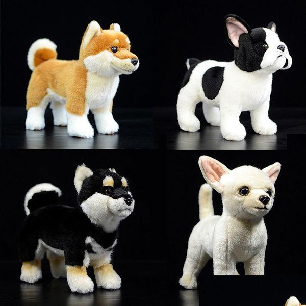 Animaux en peluche en peluche vraie vie debout France Bldog Chihuahua jouets doux réaliste chien Animal Shiba Inu enfants bébé cadeaux de Noël Lj20 Dhnv5