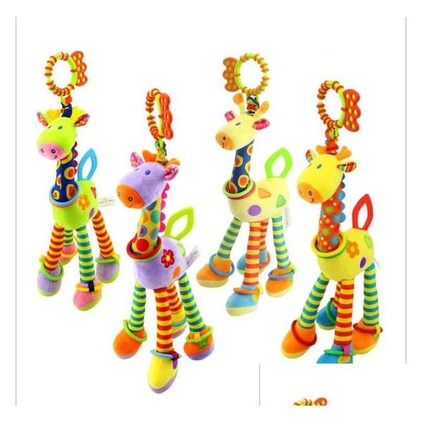 Peluches de peluche Animales de papel que suenan Cochecito de bebé Juguete colgante 01 Años de edad Timbres Guttapercha Jirafa Cama Campana para entrenar al bebé Dh7Fw