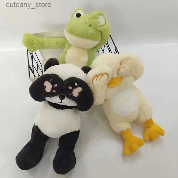 Animaux en peluche doux couvrant les yeux grenouille jouets en peluche oreillers de poupée Animal Panda canard lapin jouet Kawaii lapin Pushies pour ami cadeau de Pâques L240320