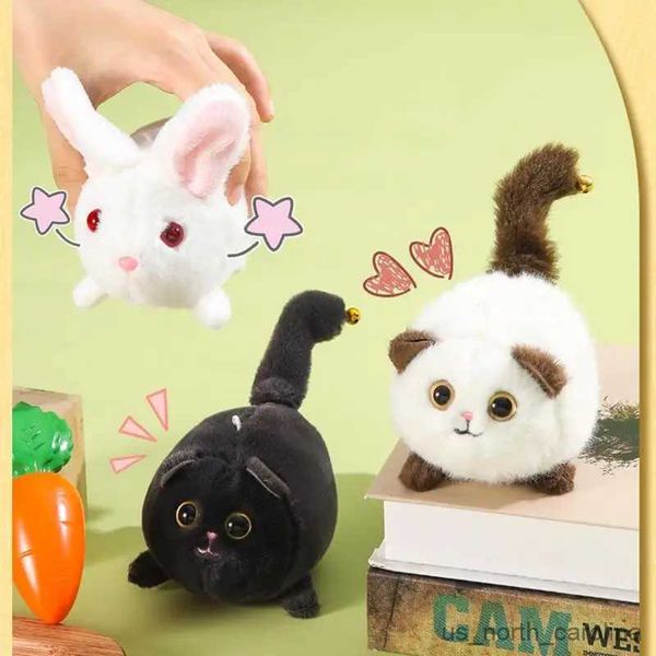 Animales de peluche de peluche, cola giratoria, juguete de peluche, gato, conejo blanco, juguete de peluche, batidos, cordón de tracción de cola, puede moverse y sonar, muñeco de peluche, campana, cordón de tracción, llavero R231110