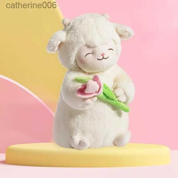 Animaux en peluche doux mouton blanc Lam tenir tulipe fleur en peluche poupée doux en peluche câlin peluche jouet mignon animal cadeau pour enfant anniversaire Noël L231228