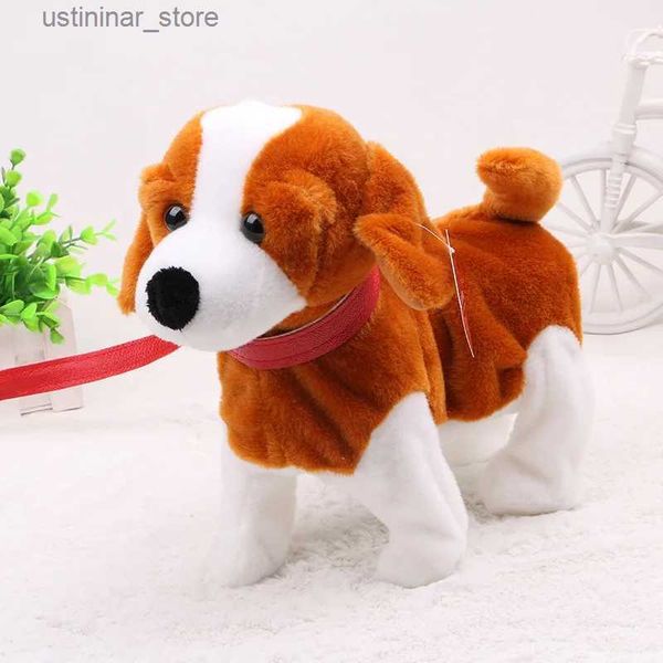 Animales de felpa rellenos al por mayor de la tracción para niños Música de perros eléctricos Canting Caminata Twisting Butchocks Puppy Plush Toy Doll Gots L47