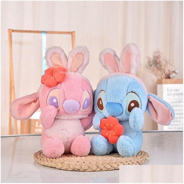 Animaux en peluche en peluche, oreilles de lapin mignonnes, point de fleur, compagnon de jeu, jeux pour enfants, cadeau de vacances, décoration de salle, livraison directe, jouets Gi Ot85I