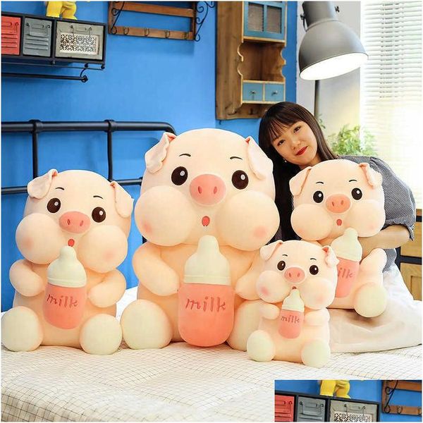 Animaux en peluche en peluche Zqswkl 35 / 45 cm mignon bouteille cochon poupée jouet gros jouets pour enfants filles rose cadeau d'anniversaire Kawaii oreiller Q0727 Drop Ote1F