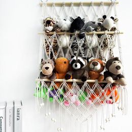 Stuffed Storage Hammock 2-layer Wooden Hanging Toy Organizer Plush Toys Holder For Kids Room Bedroom Nursery Play Room