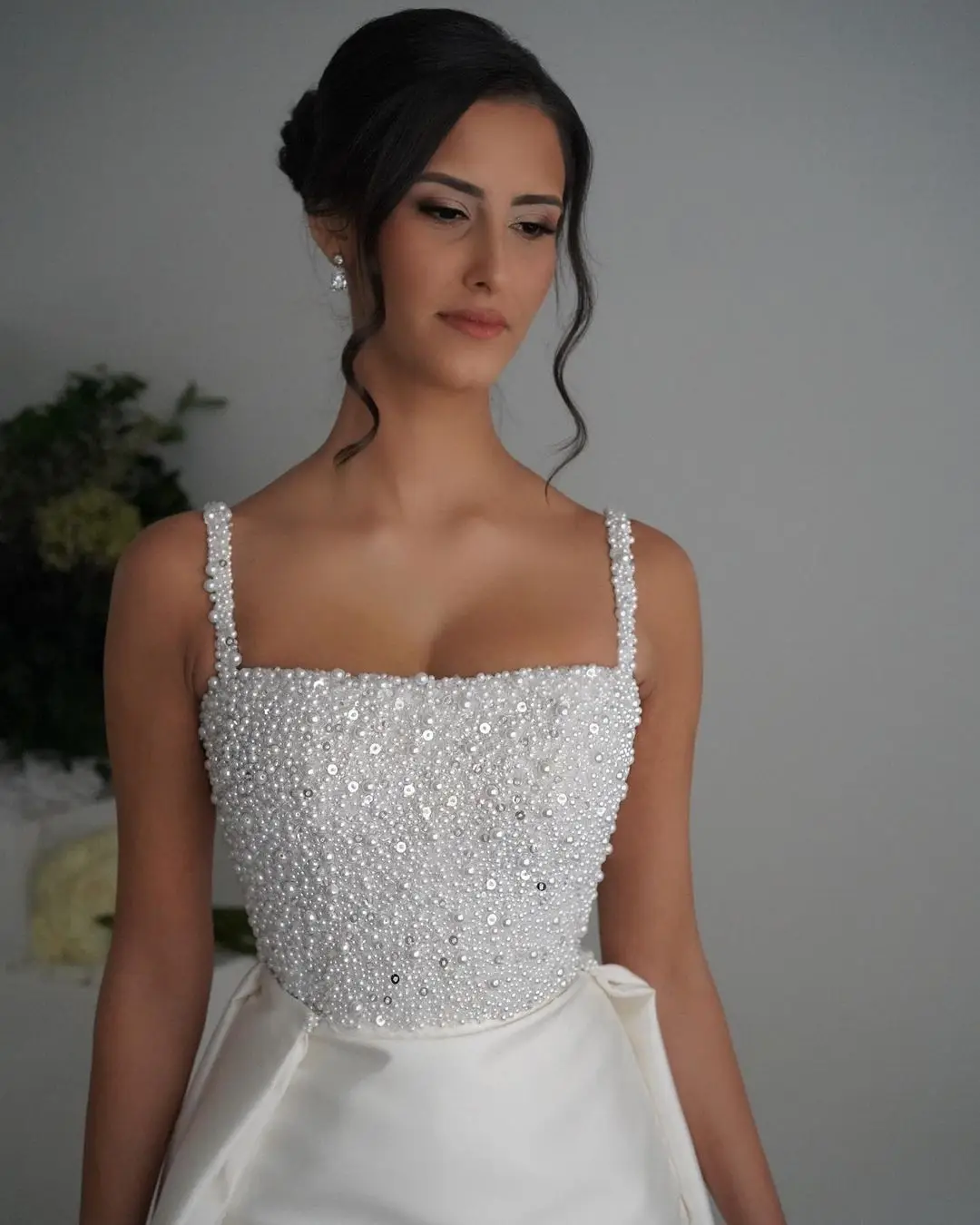 Ocępienie Perły Paski spaghetti Suknie ślubne syreny z odłączonym pociągiem 2023 Boho Bridal Suknie Vestidos de novia