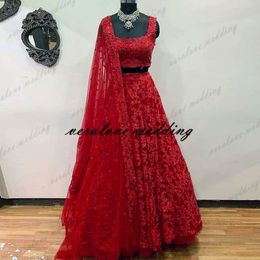 Stuning Vestido 2 en 1 Indiase Prom Avondjurk Rode Kant Applicaties Arabische Dubai Bridal Party Jurken Robe de Soirée de Mariage