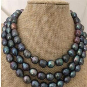 superbe collier de perles noires de Tahiti 12-13mm 38 pouces 925 silver216Z