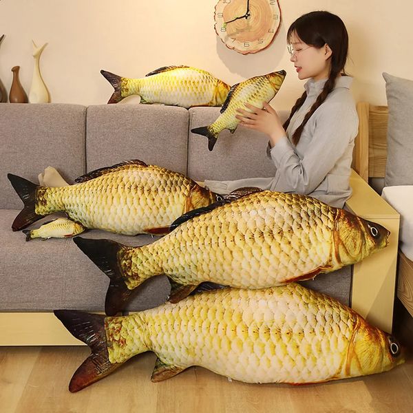 Impresionante simulación 3D, peces dorados, juguetes de peluche, peluche suave, almohada de carpa, sofá creativo, cojín trasero, juguetes para gatos, perros, mascotas 240118