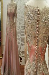 Prachtige Abendkleider Gold Lace Evening Jurken Lange mouwen schep jurk feestavond Hollow Back Prom Jurns525711444