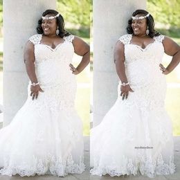Prachtige Afrikaanse kant bruiloft plus size land 2022 Elegante zeemeermin sexy bruidsjurken bruid jurk curvy bruiden 0509