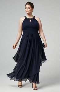 Prachtige kralen plus size prom jurken halter halslijn geplooide formele jurk enkellange chiffon avondjurken SD3435
