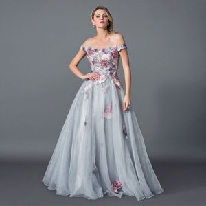 Prachtige kralen prom dresses off the shoulder nek geappliceerd avondjurken een lijnvloer lengte plus size tule formele jurk