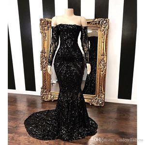 Verbluffende zwarte off-shoulder pailletten zeemeermin prom-jurk met lange mouwen voor formele ocns bc1422 mal mal mal mal mal mal mal mal