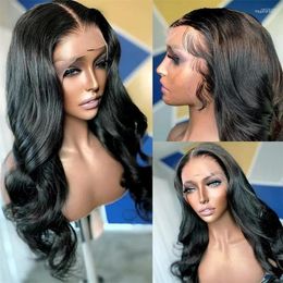 Impresionante peluca frontal de encaje ondulado con cuerpo 13x4 HD frontal para mujeres negras - Pelucas de cabello humano brasileño con pelo de bebé, 30 pulgadas