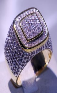 Prachtig merk Desgin Luxury Jewelry 925 Sterling Silver Gold Gevulde Pave Volledige witte saffier CZ Diamond Men Wedding Finger Band R5090083