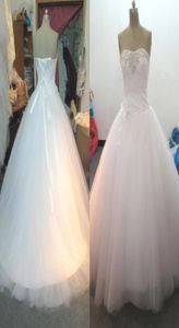 Superbe robe de mariée bon marché Robe de mariée exquise perles paillettes cristaux ruchées corset top fleur à la main