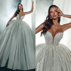 Superbe robe de bal recouverte de cristal robe de mariée pour mariée chérie arabe robe de noiva balayage train robe mariage perlée satin robes de mariée