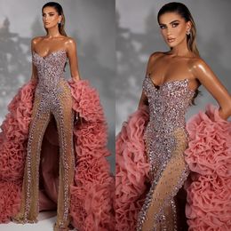 Prachtige Crystal Jumpsuit Avondjurken Elegant Sweetheart Prom -jurk Backless kralen Champagne Jump Suit formele jurken voor vrouwen