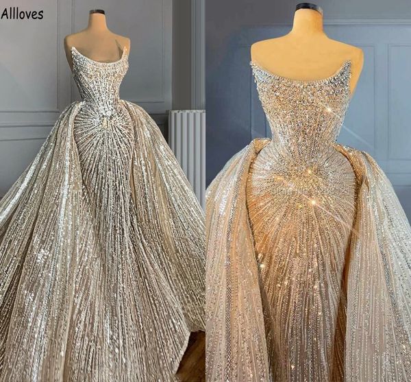 Impresionantes cristales Vestidos de novia de la sirenita con lentejuelas con tren desmontable Dubai Dubai árabe marinero de pavo marroquí con túnicas de trompeta de mariee cl1928