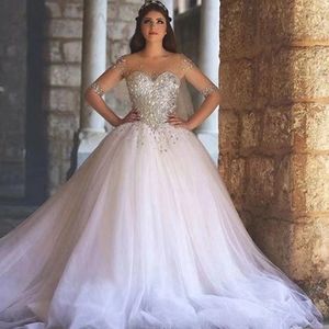 Superbes robes de mariée de créateurs de diamants en tulle à paillettes élégantes perles de luxe blingbling avec corset dos longues robes de mariée de luxe, plus la taille jardin boho robe de mariée