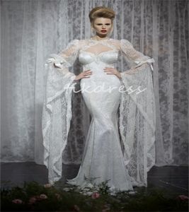 Superbe robes de mariée de sirène complète 2024 Dubaï Arabe à manches longues Boho Robe nuptiale sexy Open Bohemian Bride Robe Beded Fantasy Robe Mariage