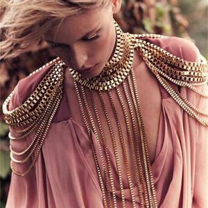 Superbe!!! Bijoux d'épaule entièrement en métal doré, collier, taille, Bikini, harnais, robe, décor, chaîne d'esclave, bijoux BDC825