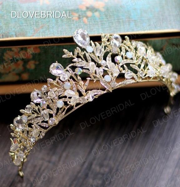 Superbe couronne de mariée en argent et or de haute qualité, cristal clair coloré, accessoires de cheveux diadème pour fête de mariage, réel Pos8371601