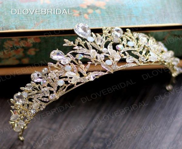 Superbe couronne de mariée en argent et or de haute qualité, cristal clair coloré, diadème de fête de mariage, accessoires pour cheveux, réel Pos8303342