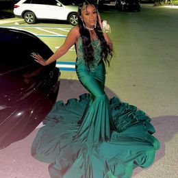 Verbluffende groene zeemeermin prom jurken Crystal Appliques Black Girls Party Jurk voor speciale gelegenheden Satin Robe de Soiree