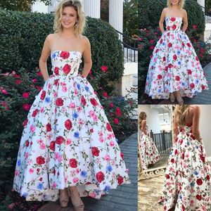 Prachtige hoge lage prom jurken mouwenloze strapless halslijn bloemen avondjurken formele jurk