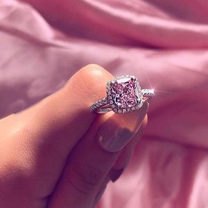 Superbe bijoux de luxe de haute qualité en argent sterling 925 saphir rose CZ diamant pierres précieuses éternité fête femmes bague de mariage 8739944
