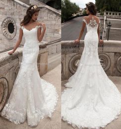 Superbe robe de mariée en dentelle illusion de haute qualité sirène sans manche de mariée vestiaire de mariée de noiva avec bouton couvert 8092025